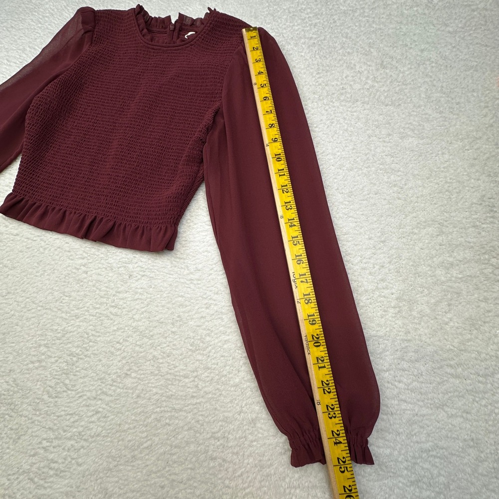 Wilfred Smocked Blouse Burgundy Long‎ Sleeve Sheer Puff Sleeve Women's S - Picture 5 of 13